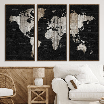89998-MGV-CV-36X24-Push Pin World Map Canvas Print – Framed Wall Art for Couples to Track Their Travels – Anniversary Gift or Home Adventure Decor