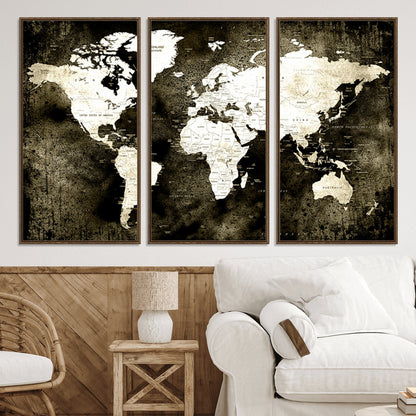 66737-MGV-CV-36X24-Push Pin World Map Canvas Print – Framed Wall Art for Couples to Track Their Travels – Anniversary Gift or Home Adventure Decor