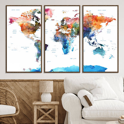 Push Pin World Map Canvas Print – Framed Wall Art for Couples to Track Their Travels – Anniversary Gift or Home Adventure Decor