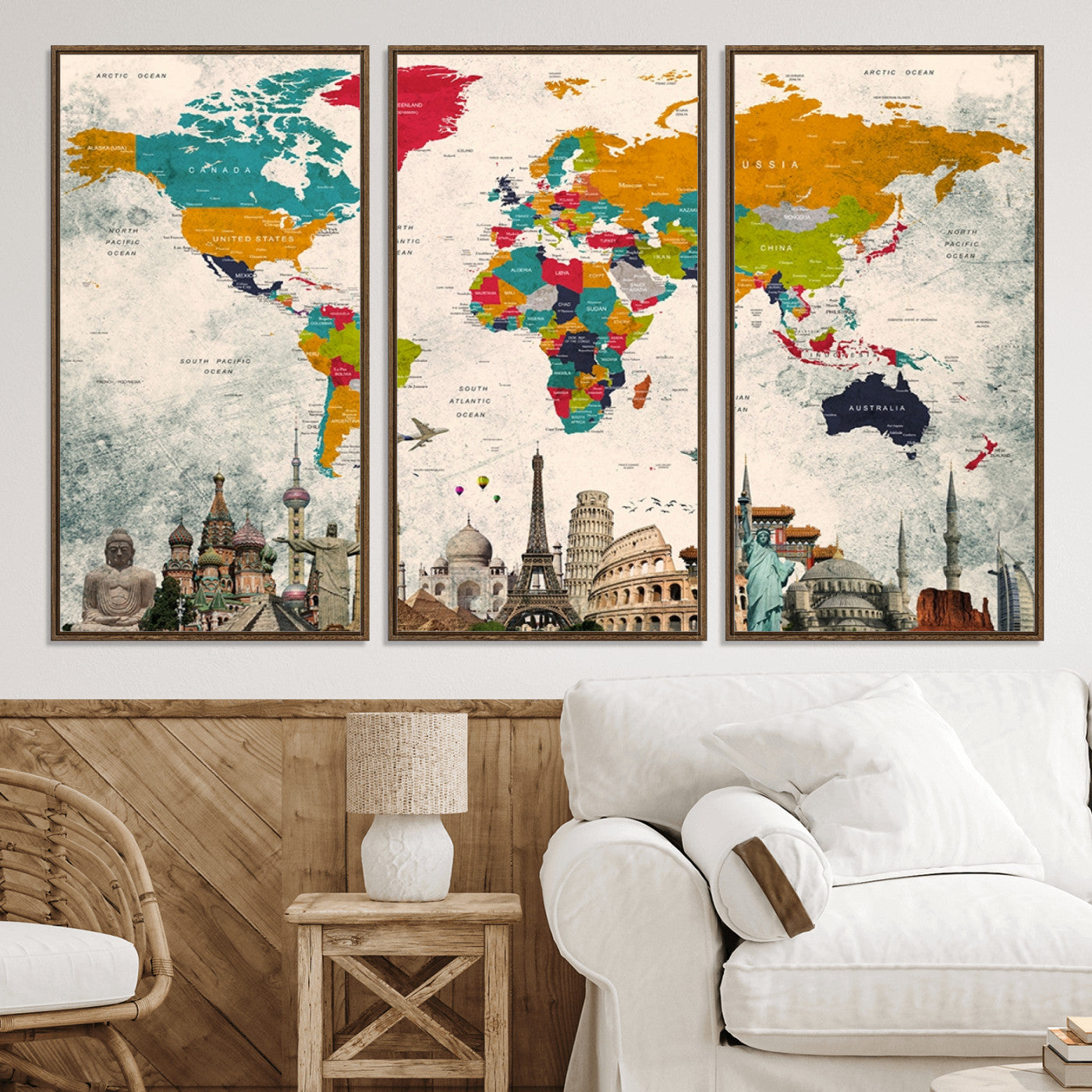 Push Pin World Map Canvas Print – Framed Wall Art for Couples to Track Their Travels – Anniversary Gift or Home Adventure Decor