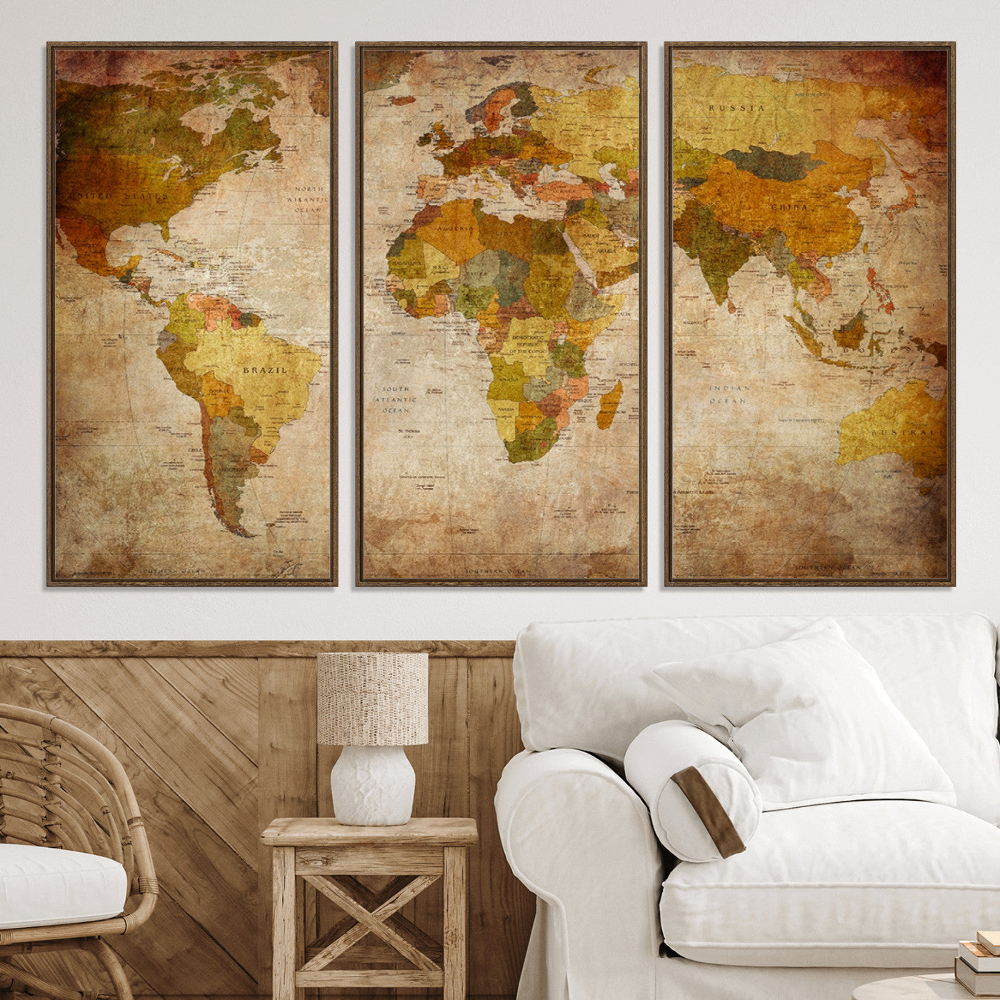 Push Pin World Map Canvas Print – Framed Wall Art for Couples to Track Their Travels – Anniversary Gift or Home Adventure Decor