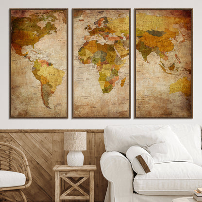 Push Pin World Map Canvas Print – Framed Wall Art for Couples to Track Their Travels – Anniversary Gift or Home Adventure Decor