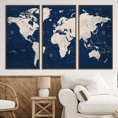 Push Pin World Map Canvas Print – Framed Wall Art for Couples to Track Their Travels – Anniversary Gift or Home Adventure Decor