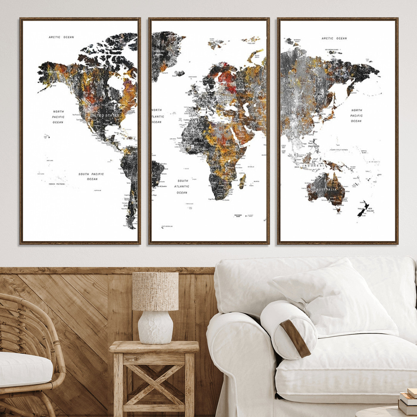 Push Pin World Map Canvas Print – Framed Wall Art for Couples to Track Their Travels – Anniversary Gift or Home Adventure Decor