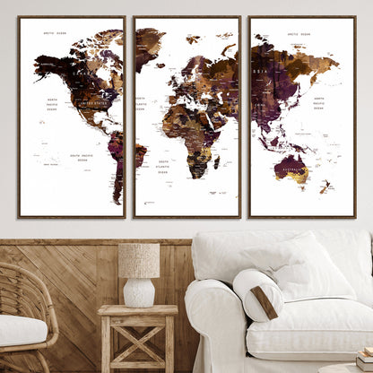 Push Pin World Map Canvas Print – Framed Wall Art for Couples to Track Their Travels – Anniversary Gift or Home Adventure Decor