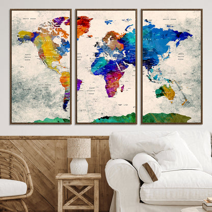 Push Pin World Map Canvas Print – Framed Wall Art for Couples to Track Their Travels – Anniversary Gift or Home Adventure Decor