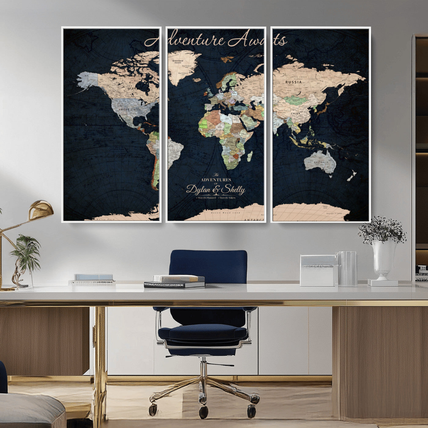 43186793-MGV-CV-30X20-Personalized World Map Print, Customizable Push Pin Framed World Map Print on Canvas - Custom Quote on Map Print