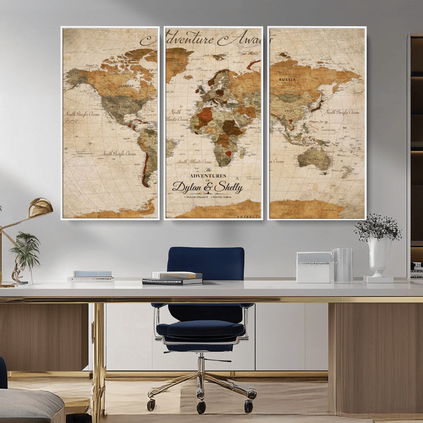 20810820-MGV-CV-30X20-Personalized World Map Print, Customizable Push Pin Framed World Map Print on Canvas - Custom Quote on Map Print