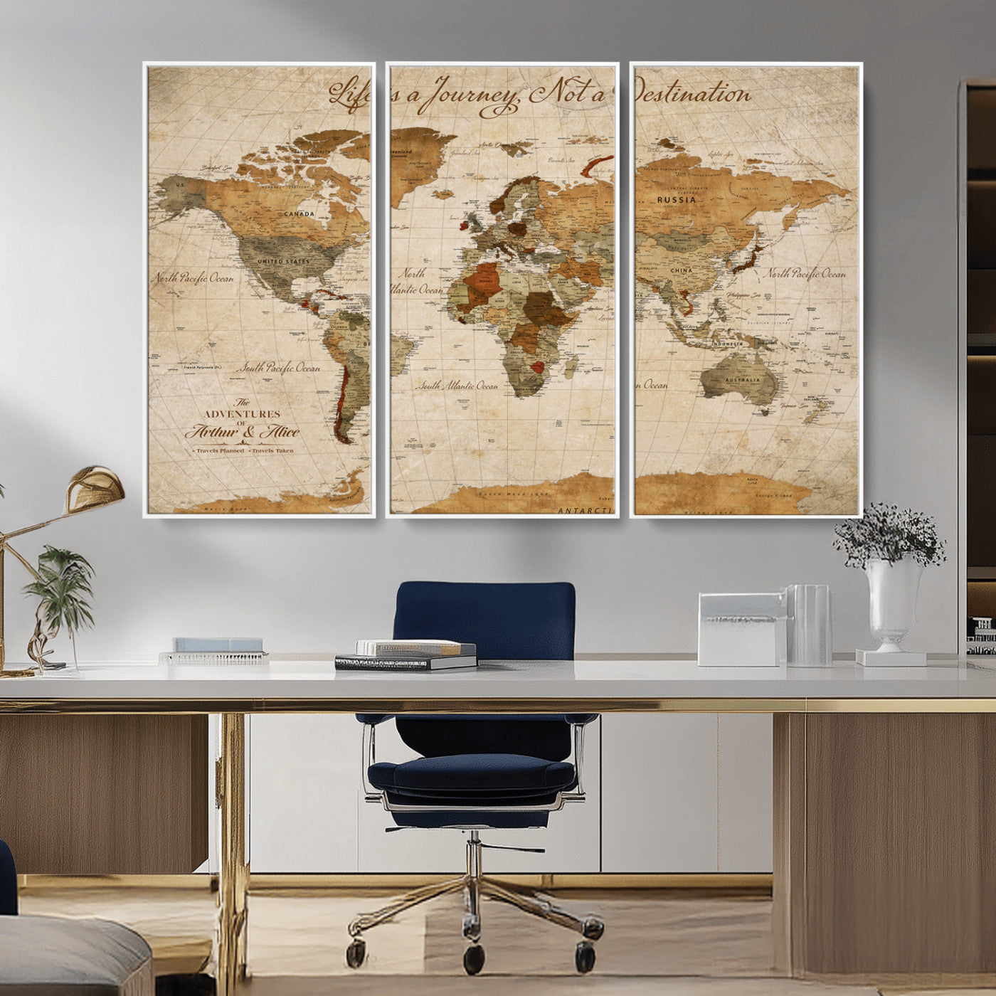 79036691-MGV-CV-30X20-Custom Push Pin World Map Wall Canvas Print – Personalized Travel Tracker with Pins – Framed Custom Quotie Canvas for Home Office Decor