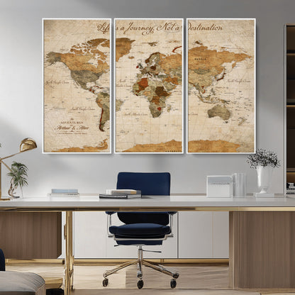 79036691-MGV-CV-30X20-Custom Push Pin World Map Wall Canvas Print – Personalized Travel Tracker with Pins – Framed Custom Quotie Canvas for Home Office Decor