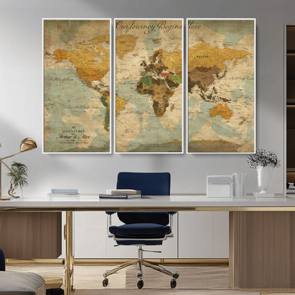 40572820-MGV-CV-36X24-Custom Push Pin World Map Wall Canvas Print – Personalized Travel Tracker with Pins – Framed Custom Quotie Canvas for Home Office Decor