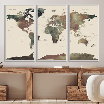 Push Pin World Map Canvas Print – Framed Wall Art for Couples to Track Their Travels – Anniversary Gift or Home Adventure Decor