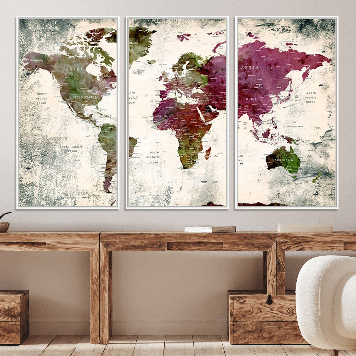 Push Pin World Map Canvas Print – Framed Wall Art for Couples to Track Their Travels – Anniversary Gift or Home Adventure Decor
