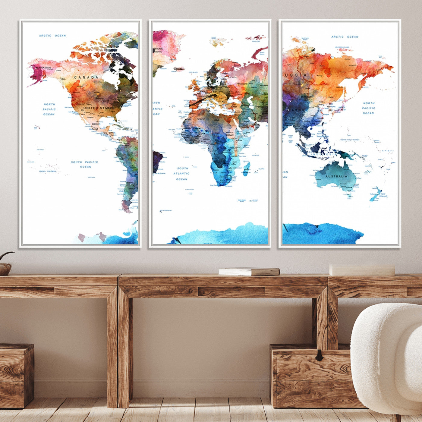 Push Pin World Map Canvas Print – Framed Wall Art for Couples to Track Their Travels – Anniversary Gift or Home Adventure Decor