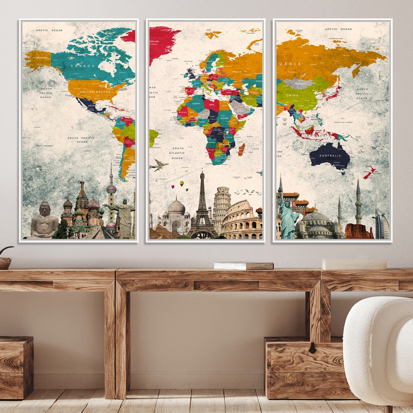 Push Pin World Map Canvas Print – Framed Wall Art for Couples to Track Their Travels – Anniversary Gift or Home Adventure Decor