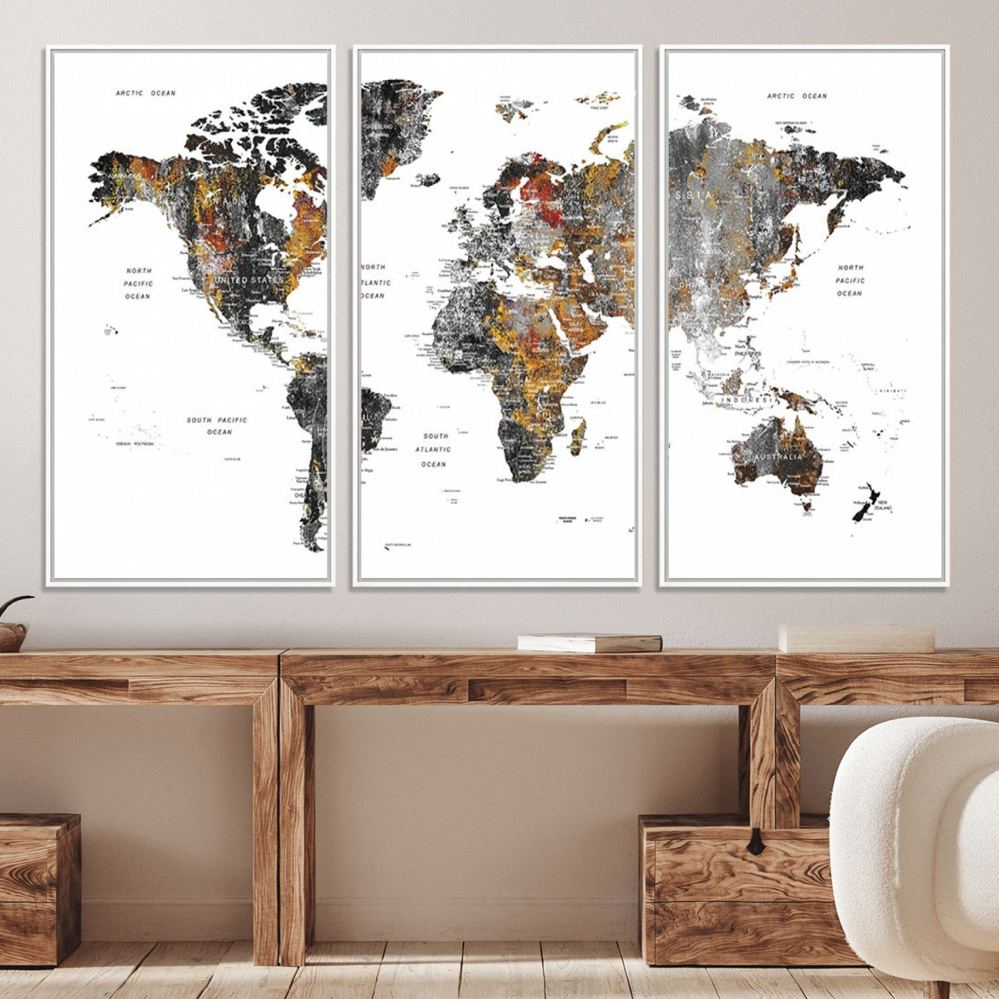 Push Pin World Map Canvas Print – Framed Wall Art for Couples to Track Their Travels – Anniversary Gift or Home Adventure Decor