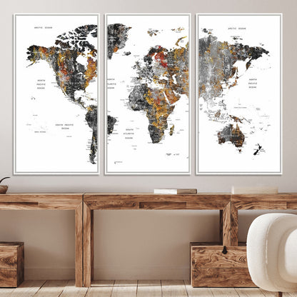 Push Pin World Map Canvas Print – Framed Wall Art for Couples to Track Their Travels – Anniversary Gift or Home Adventure Decor