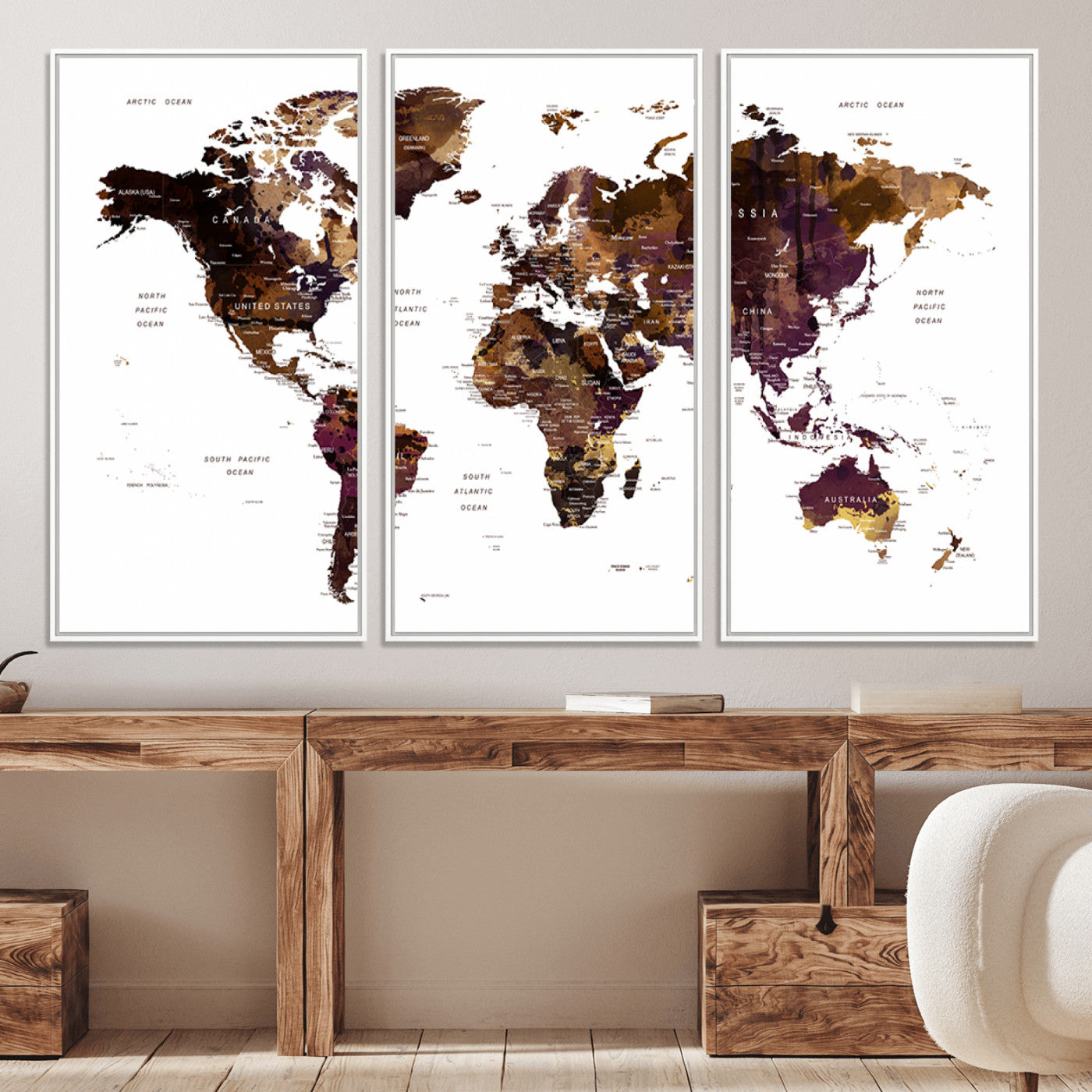 Push Pin World Map Canvas Print – Framed Wall Art for Couples to Track Their Travels – Anniversary Gift or Home Adventure Decor