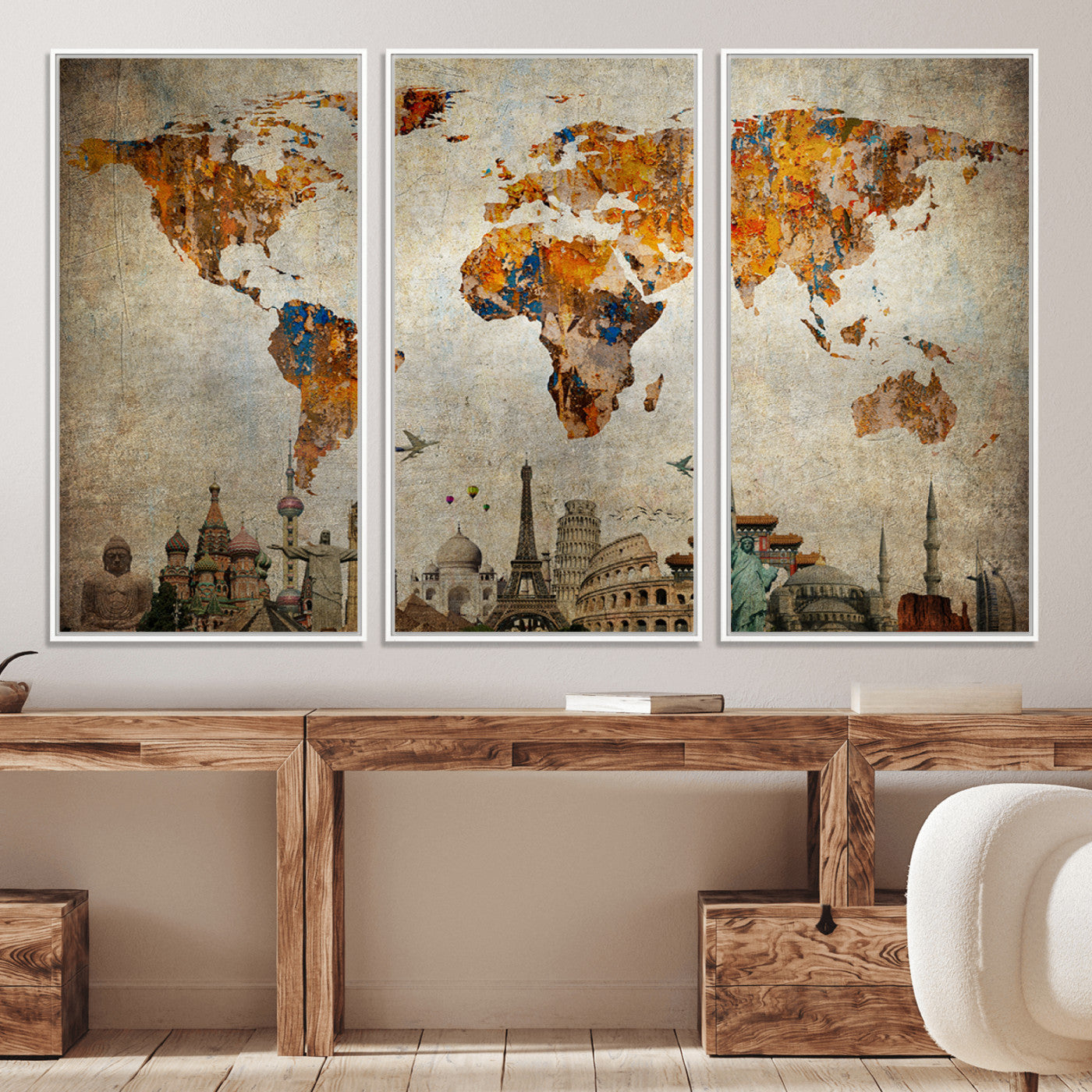 Push Pin World Map Canvas Print – Framed Wall Art for Couples to Track Their Travels – Anniversary Gift or Home Adventure Decor