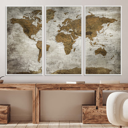 Push Pin World Map Canvas Print – Framed Wall Art for Couples to Track Their Travels – Anniversary Gift or Home Adventure Decor
