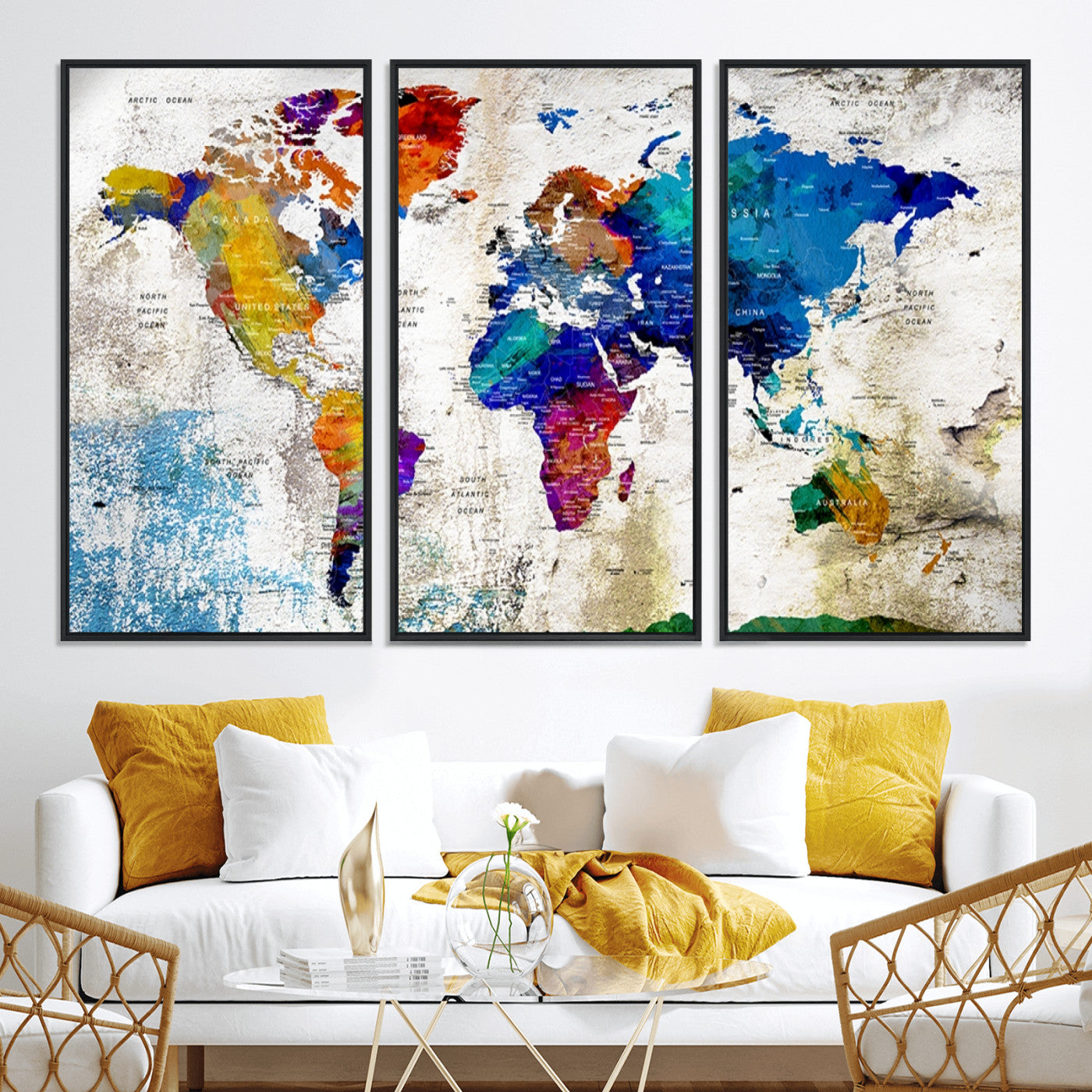 Push Pin World Map Canvas Print – Framed Wall Art for Couples to Track Their Travels – Anniversary Gift or Home Adventure Decor