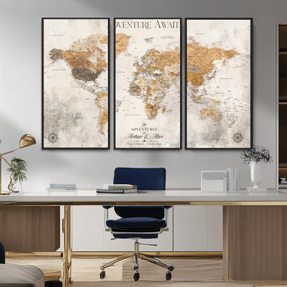 99422096-MGV-CV-30X20-Custom Push Pin World Map Wall Canvas Print – Personalized Travel Tracker with Pins – Framed Custom Quotie Canvas for Home Office Decor