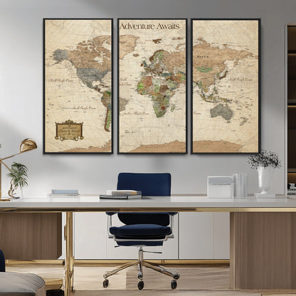 33020399-MGV-CV-30X20-Custom Push Pin World Map Wall Canvas Print – Personalized Travel Tracker with Pins – Framed Custom Quotie Canvas for Home Office Decor