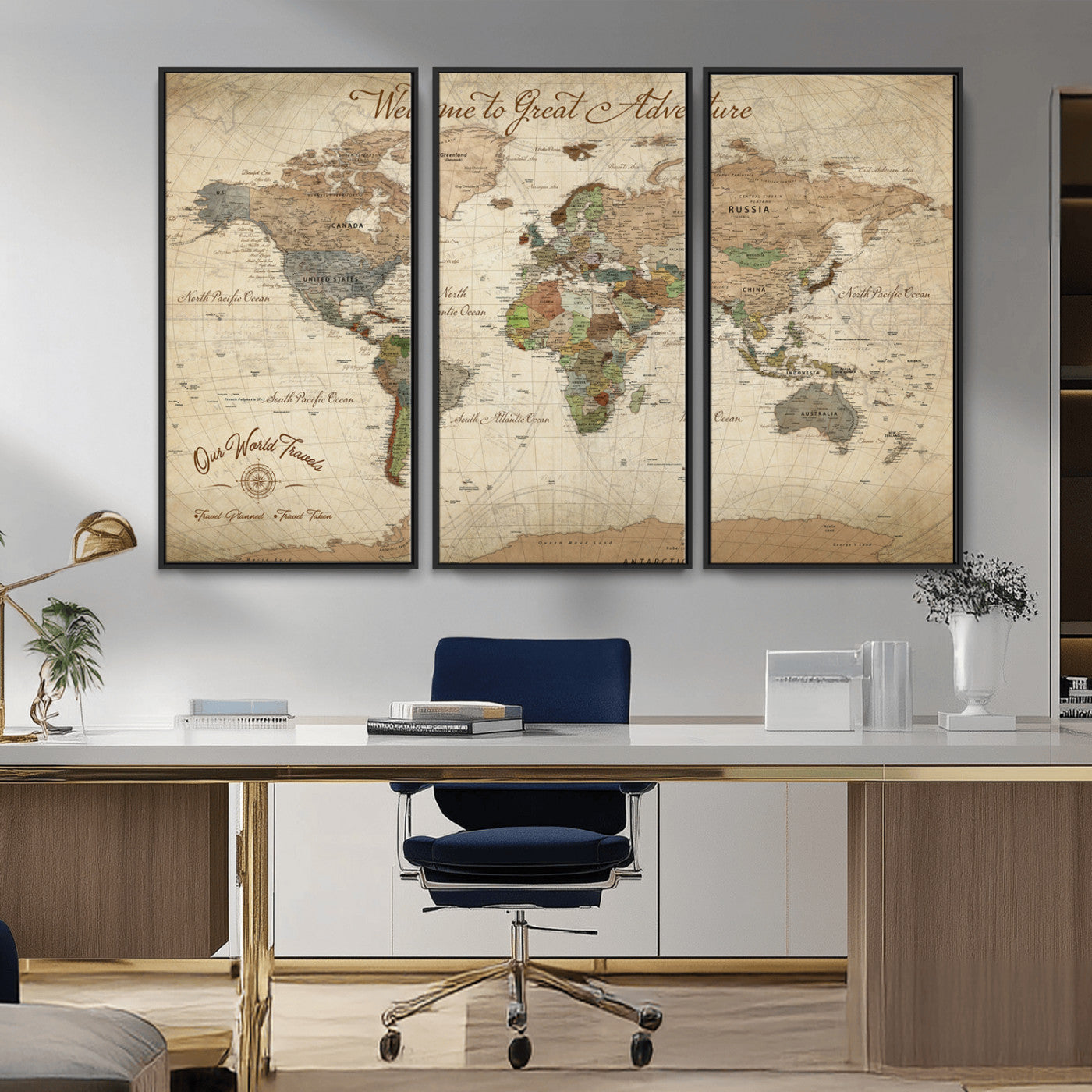 76478536-MGV-CV-30X20-Custom Push Pin World Map Wall Canvas Print – Personalized Travel Tracker with Pins – Framed Custom Quotie Canvas for Home Office Decor