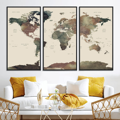 Push Pin World Map Canvas Print – Framed Wall Art for Couples to Track Their Travels – Anniversary Gift or Home Adventure Decor