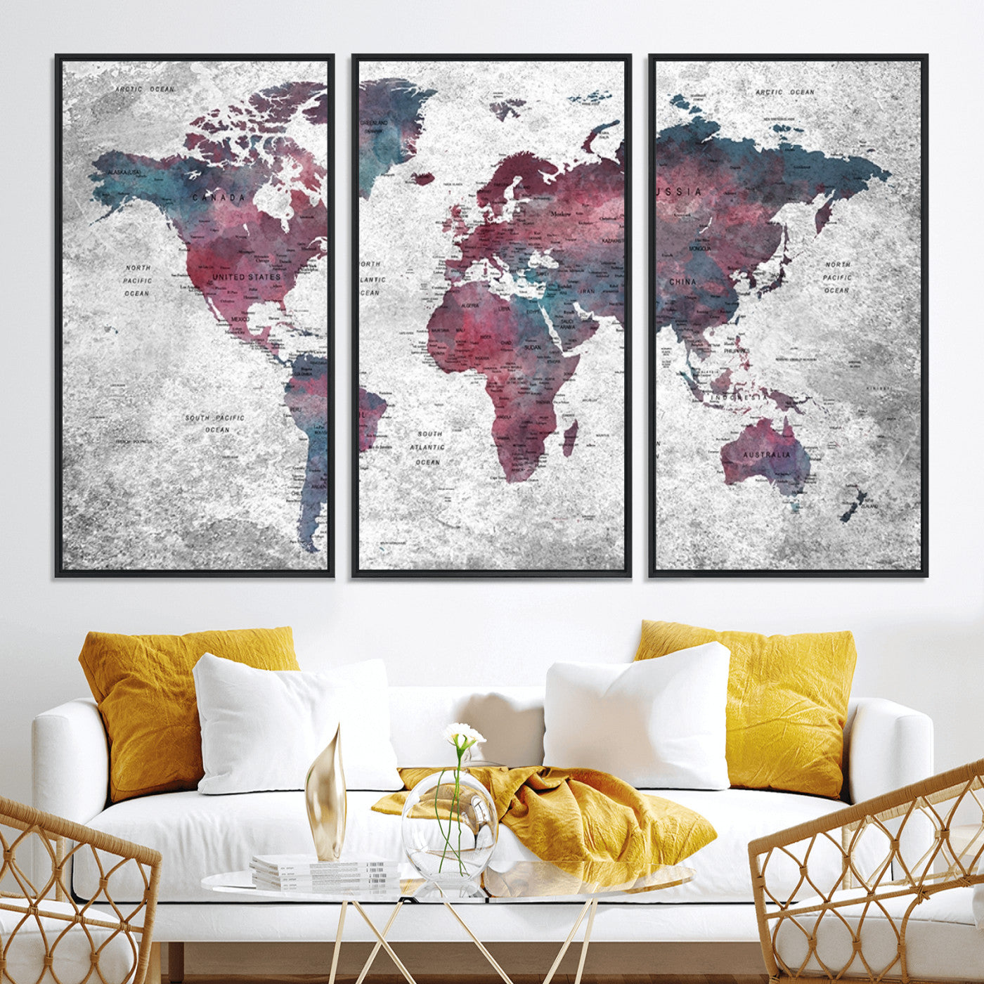 Push Pin World Map Canvas Print – Framed Wall Art for Couples to Track Their Travels – Anniversary Gift or Home Adventure Decor