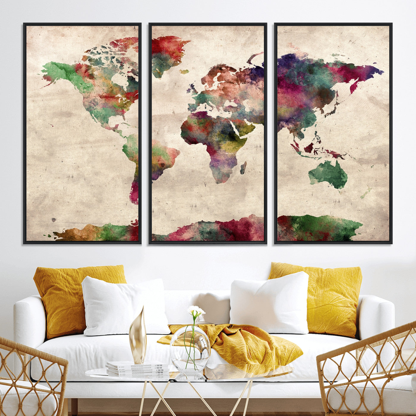 Push Pin World Map Canvas Print – Framed Wall Art for Couples to Track Their Travels – Anniversary Gift or Home Adventure Decor