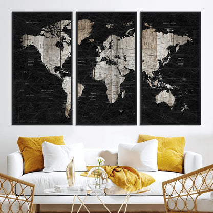 89998-MGV-CV-36X24-Push Pin World Map Canvas Print – Framed Wall Art for Couples to Track Their Travels – Anniversary Gift or Home Adventure Decor
