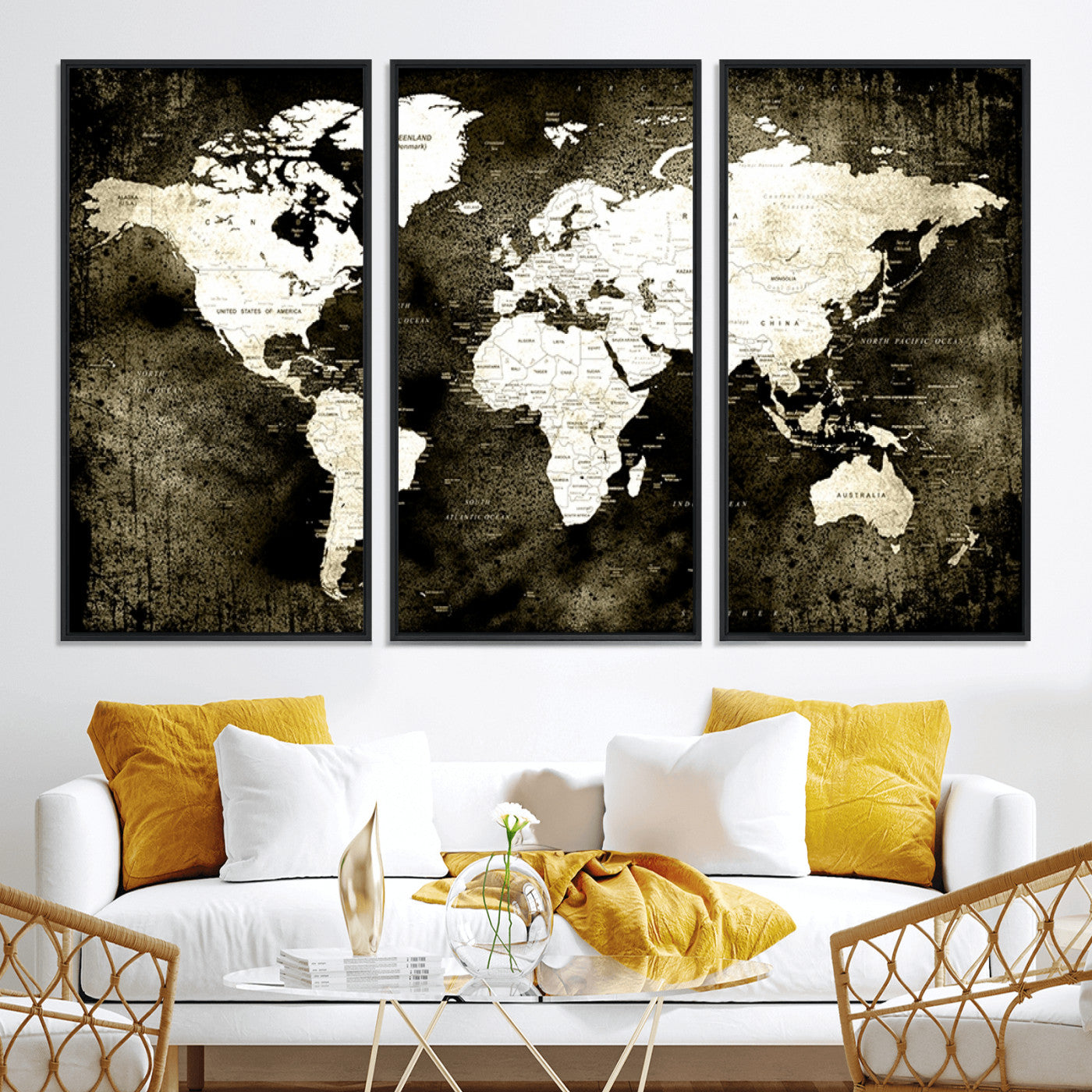 66737-MGV-CV-36X24-Push Pin World Map Canvas Print – Framed Wall Art for Couples to Track Their Travels – Anniversary Gift or Home Adventure Decor