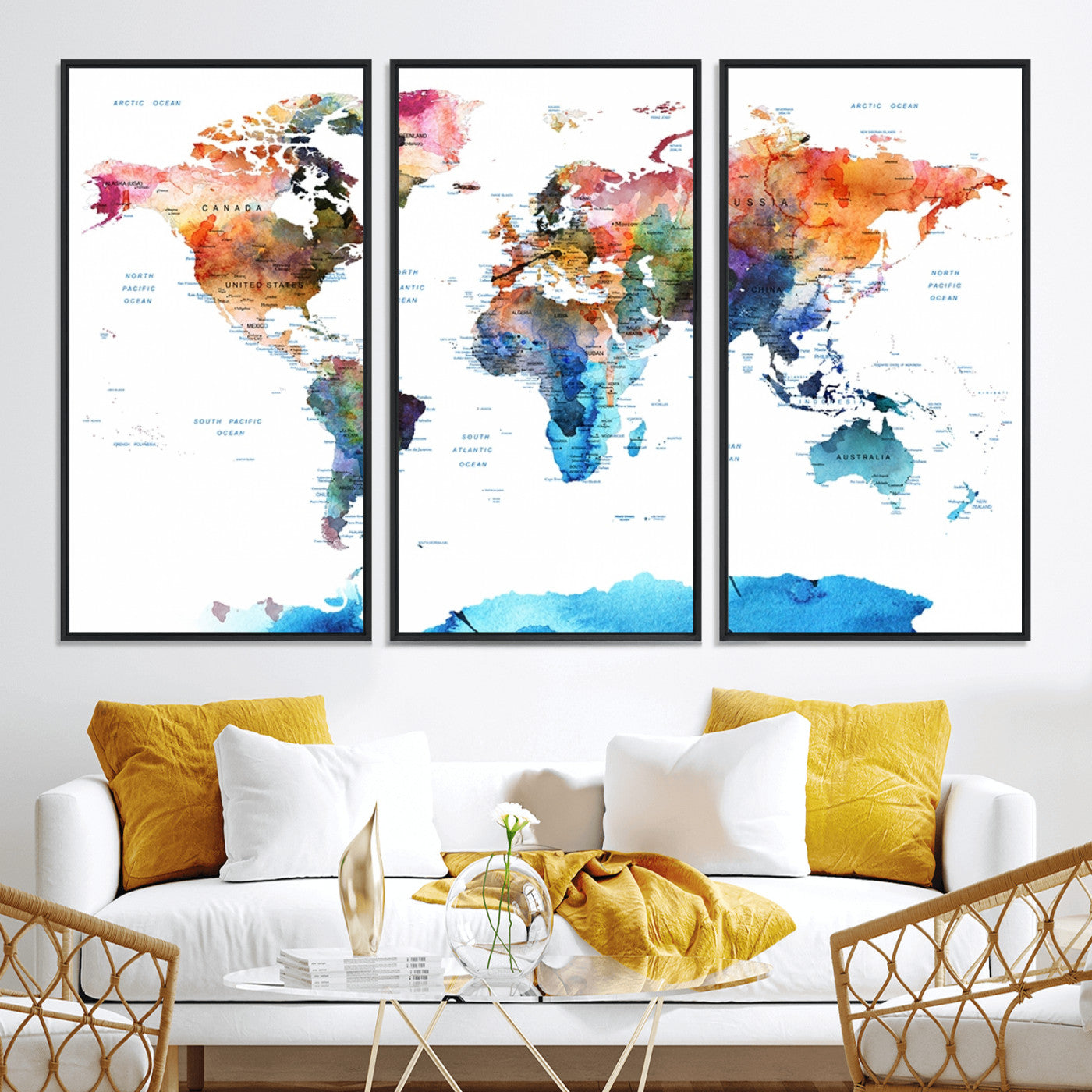 Push Pin World Map Canvas Print – Framed Wall Art for Couples to Track Their Travels – Anniversary Gift or Home Adventure Decor