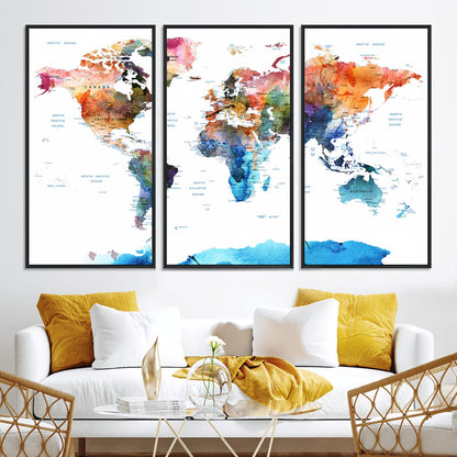 Push Pin World Map Canvas Print – Framed Wall Art for Couples to Track Their Travels – Anniversary Gift or Home Adventure Decor