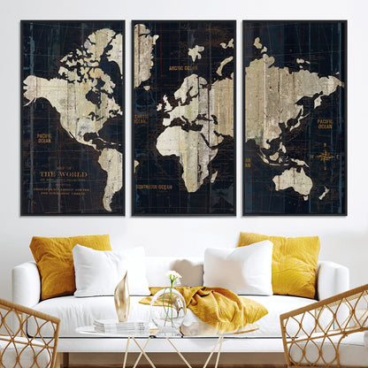 Push Pin World Map Canvas Print – Framed Wall Art for Couples to Track Their Travels – Anniversary Gift or Home Adventure Decor