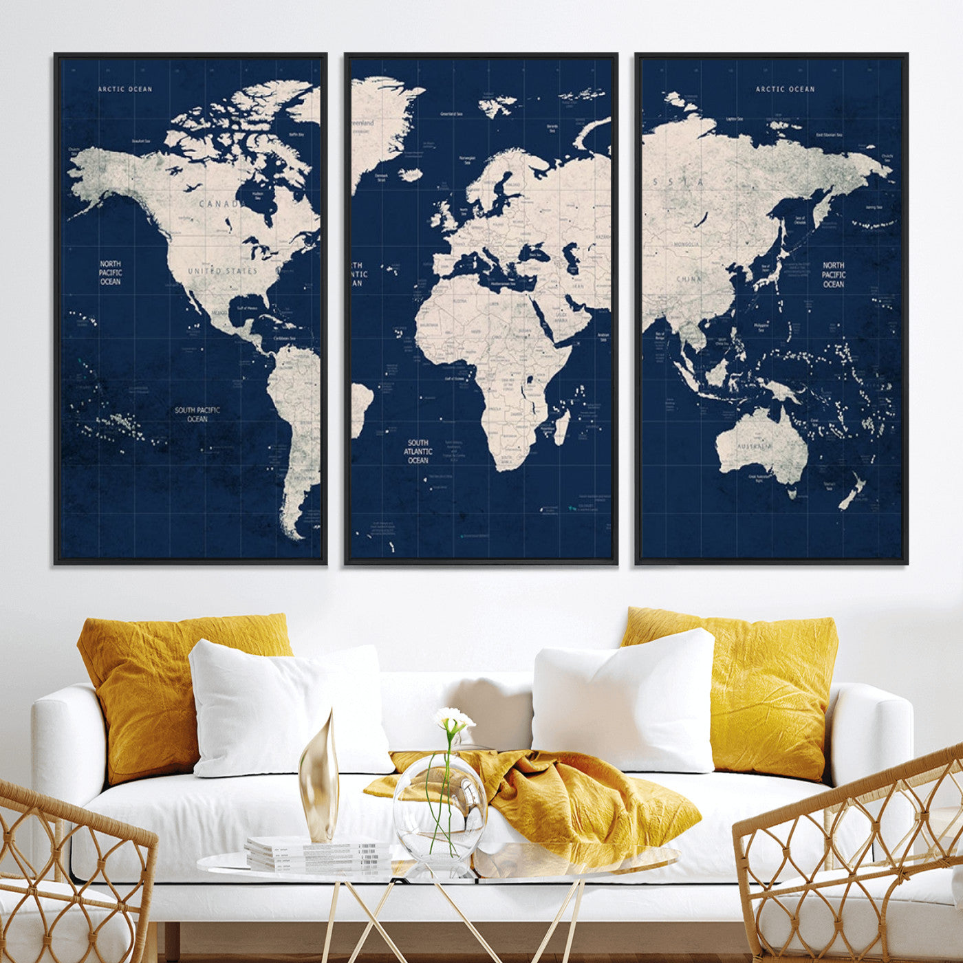 Push Pin World Map Canvas Print – Framed Wall Art for Couples to Track Their Travels – Anniversary Gift or Home Adventure Decor