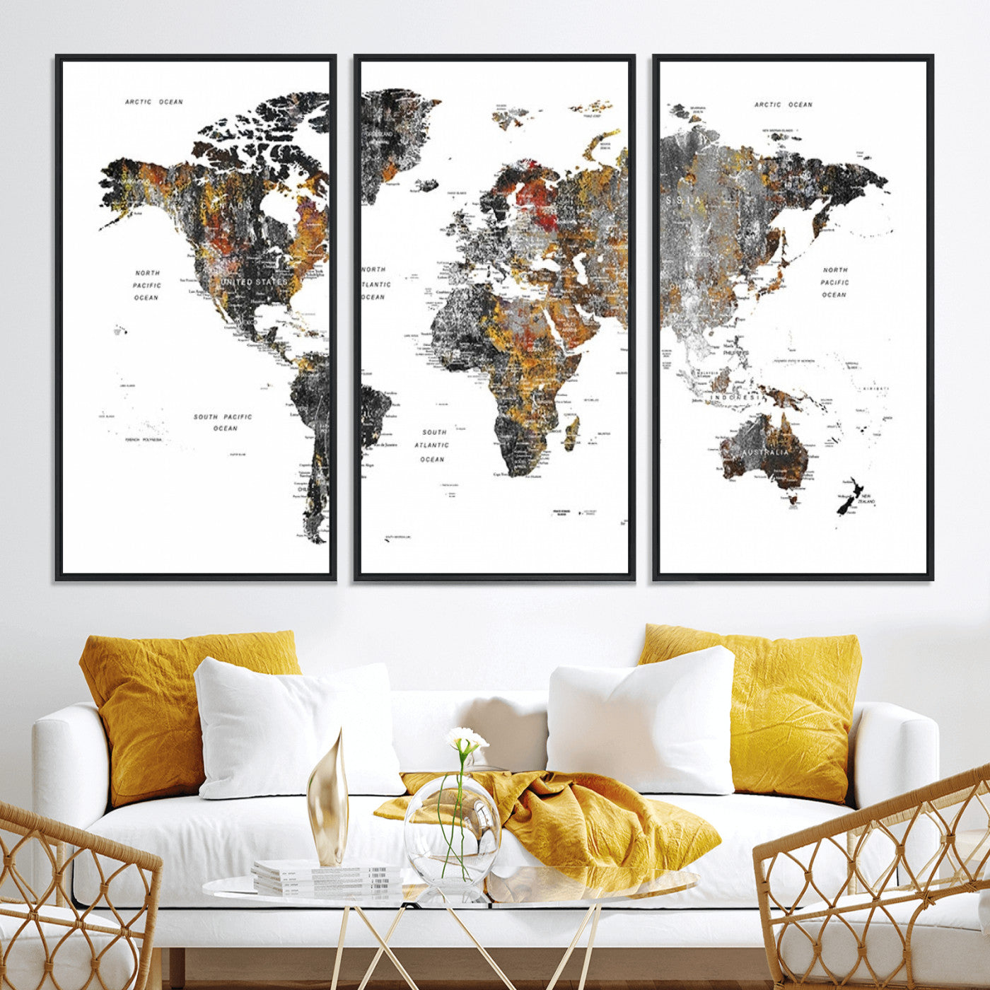 Push Pin World Map Canvas Print – Framed Wall Art for Couples to Track Their Travels – Anniversary Gift or Home Adventure Decor