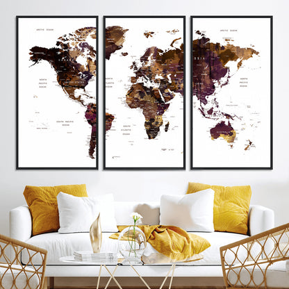 Push Pin World Map Canvas Print – Framed Wall Art for Couples to Track Their Travels – Anniversary Gift or Home Adventure Decor