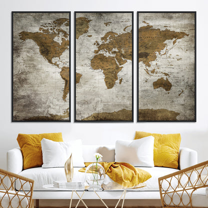 Push Pin World Map Canvas Print – Framed Wall Art for Couples to Track Their Travels – Anniversary Gift or Home Adventure Decor