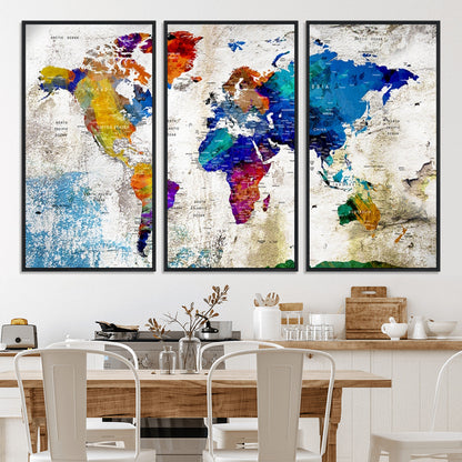 Push Pin World Map Canvas Print – Framed Wall Art for Couples to Track Their Travels – Anniversary Gift or Home Adventure Decor