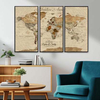 29054239-MGV-CV-36X24-Personalized World Map Print - Customizable Push Pin Framed World Map Print on Canvas - Custom Quote on Map Print