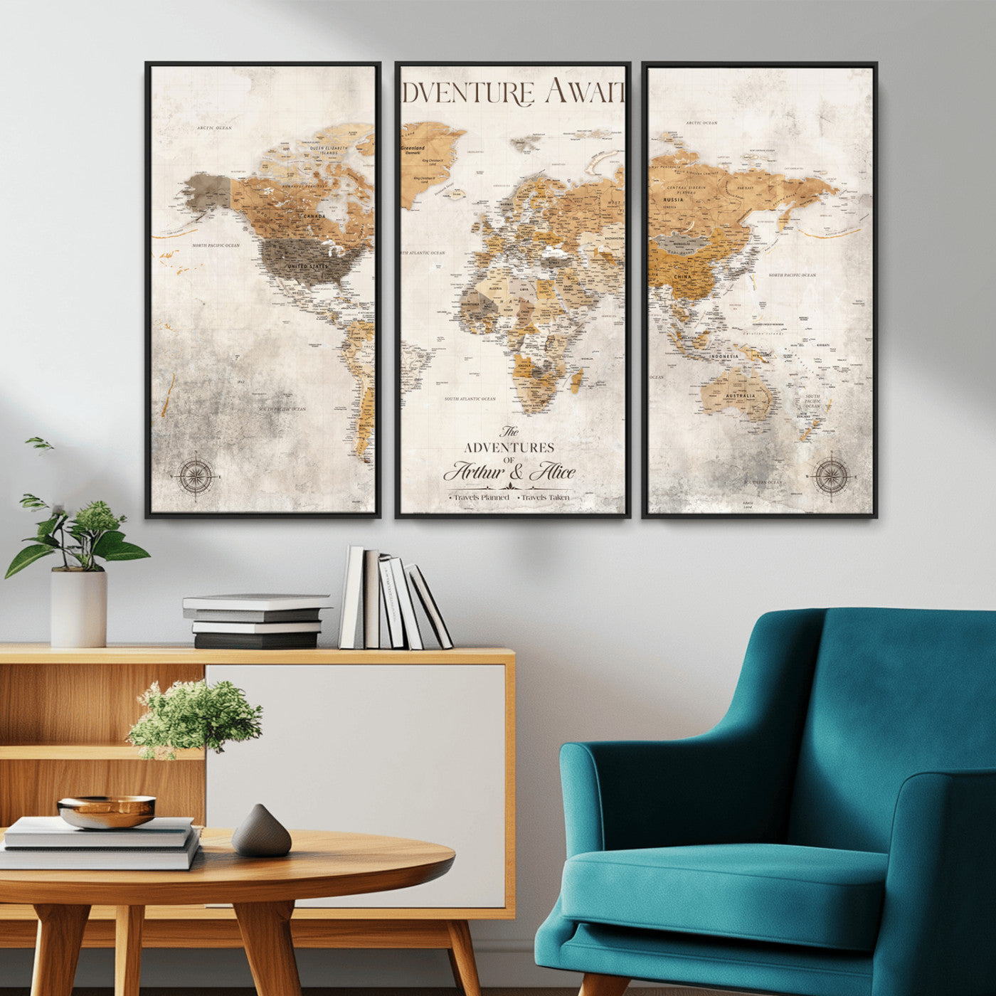 99422096-MGV-CV-30X20-Custom Push Pin World Map Wall Canvas Print – Personalized Travel Tracker with Pins – Framed Custom Quotie Canvas for Home Office Decor