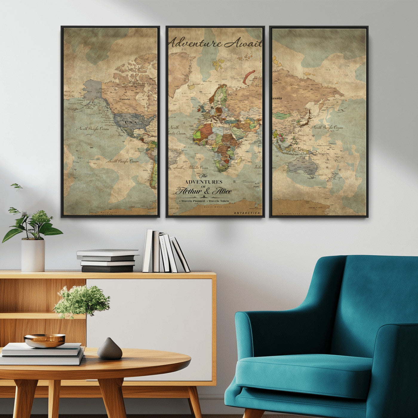 60798273-MGV-CV-30X20-Custom Push Pin World Map Wall Canvas Print – Personalized Travel Tracker with Pins – Framed Custom Quotie Canvas for Home Office Decor