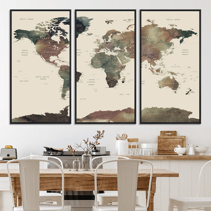 Push Pin World Map Canvas Print – Framed Wall Art for Couples to Track Their Travels – Anniversary Gift or Home Adventure Decor