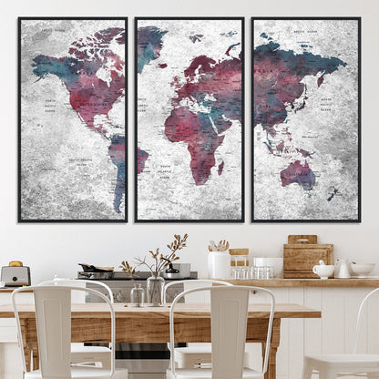 Push Pin World Map Canvas Print – Framed Wall Art for Couples to Track Their Travels – Anniversary Gift or Home Adventure Decor