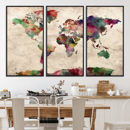 Push Pin World Map Canvas Print – Framed Wall Art for Couples to Track Their Travels – Anniversary Gift or Home Adventure Decor