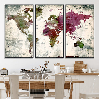 Push Pin World Map Canvas Print – Framed Wall Art for Couples to Track Their Travels – Anniversary Gift or Home Adventure Decor