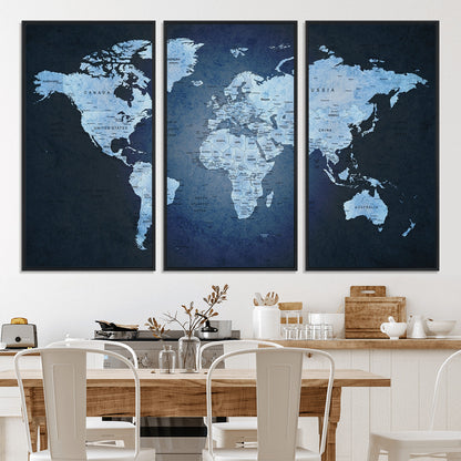 Push Pin World Map Canvas Print – Framed Wall Art for Couples to Track Their Travels – Anniversary Gift or Home Adventure Decor