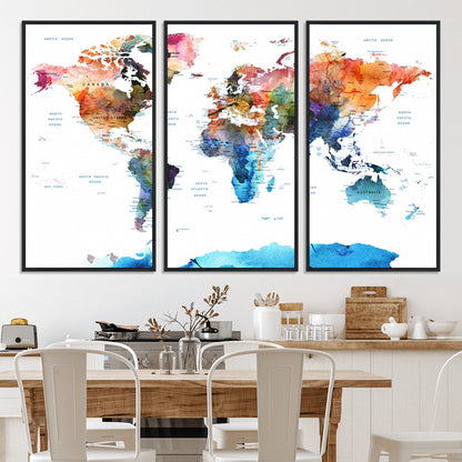 Push Pin World Map Canvas Print – Framed Wall Art for Couples to Track Their Travels – Anniversary Gift or Home Adventure Decor